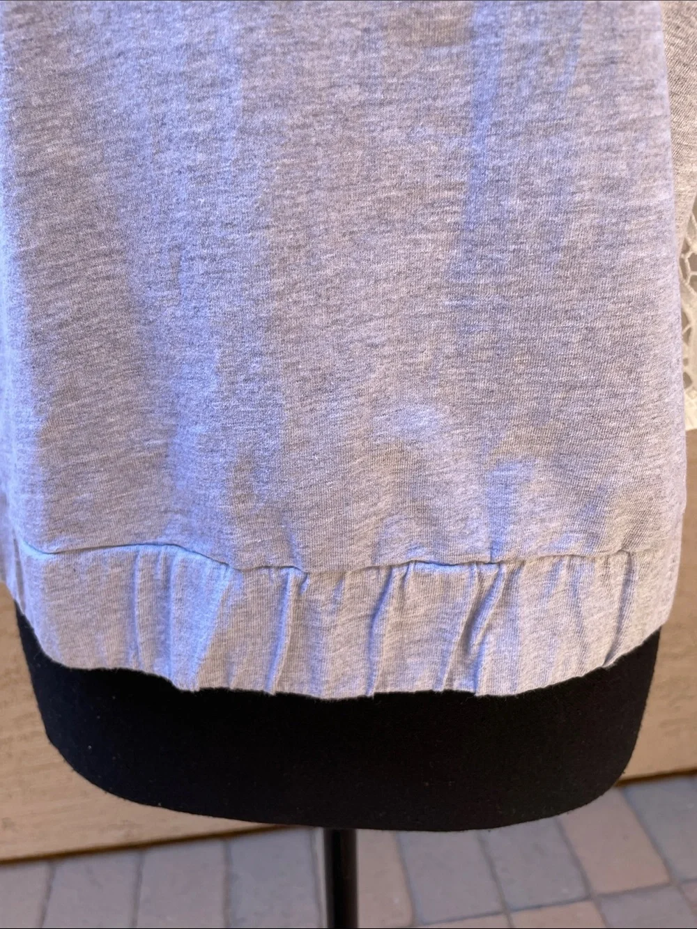 Anthropologie DOLAN Light Gray Top with White Lace Puff Sleeves